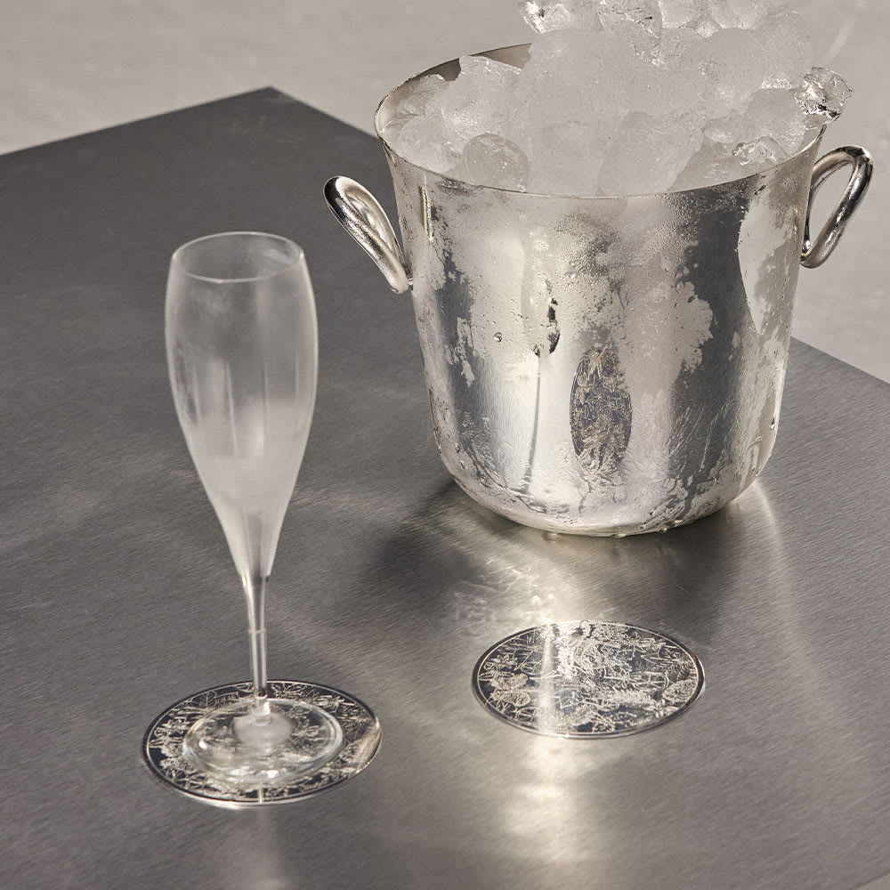 Stainless Steel Set of 2 Glass Coasters Bouquet Givré